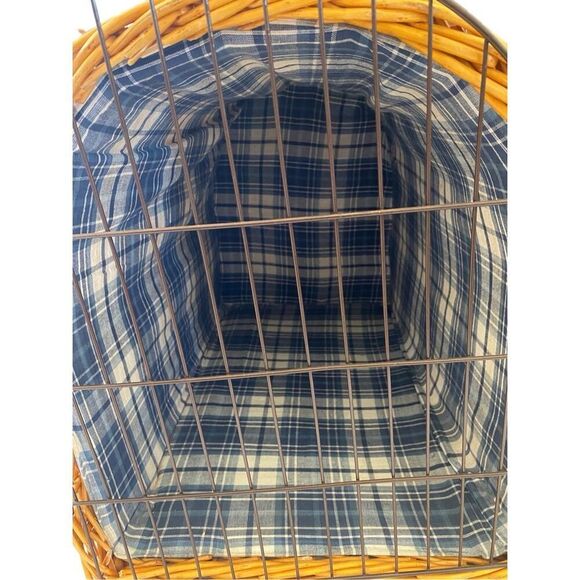 Medium Wicker Pet Carrier Plaid Lining Cat Dog Travel Vacation Luggage - Picture 8 of 16